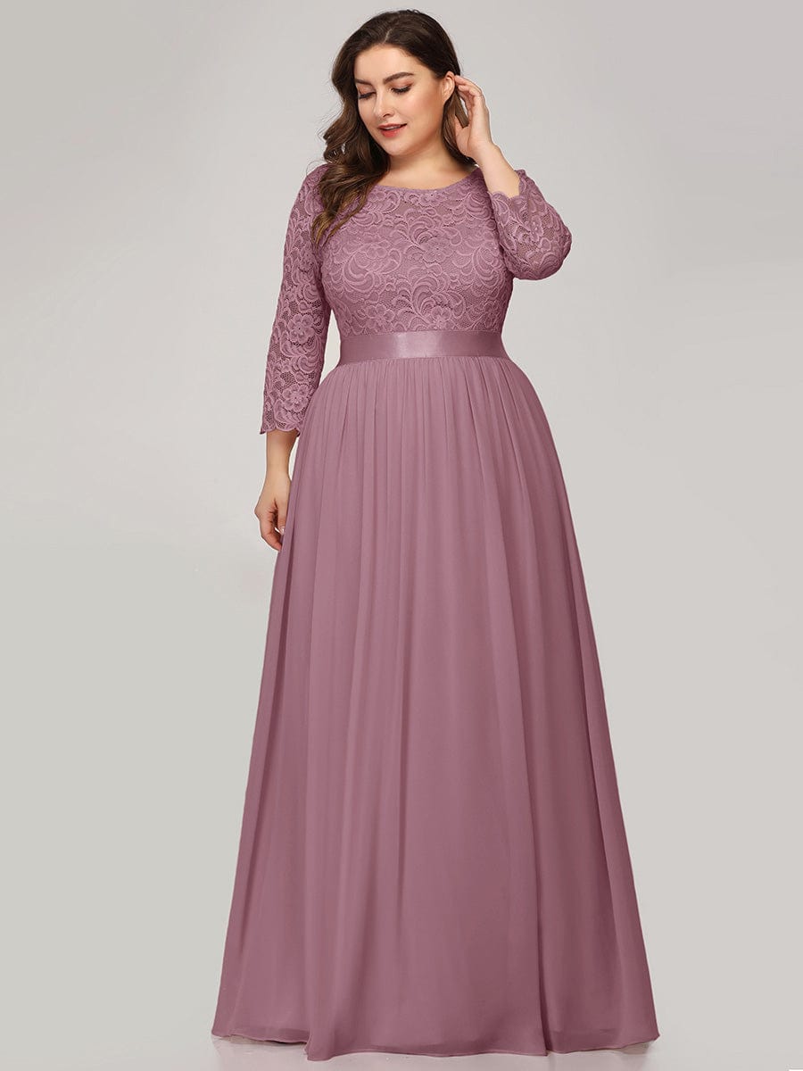 Custom Size See-Through Maxi Lace Evening Dress with Half Sleeve #color_Purple Orchid