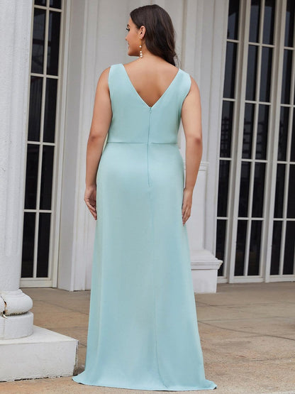 Custom Size Glittery Side Split Deep V-Neck Evening Dress #color_Sky Blue 