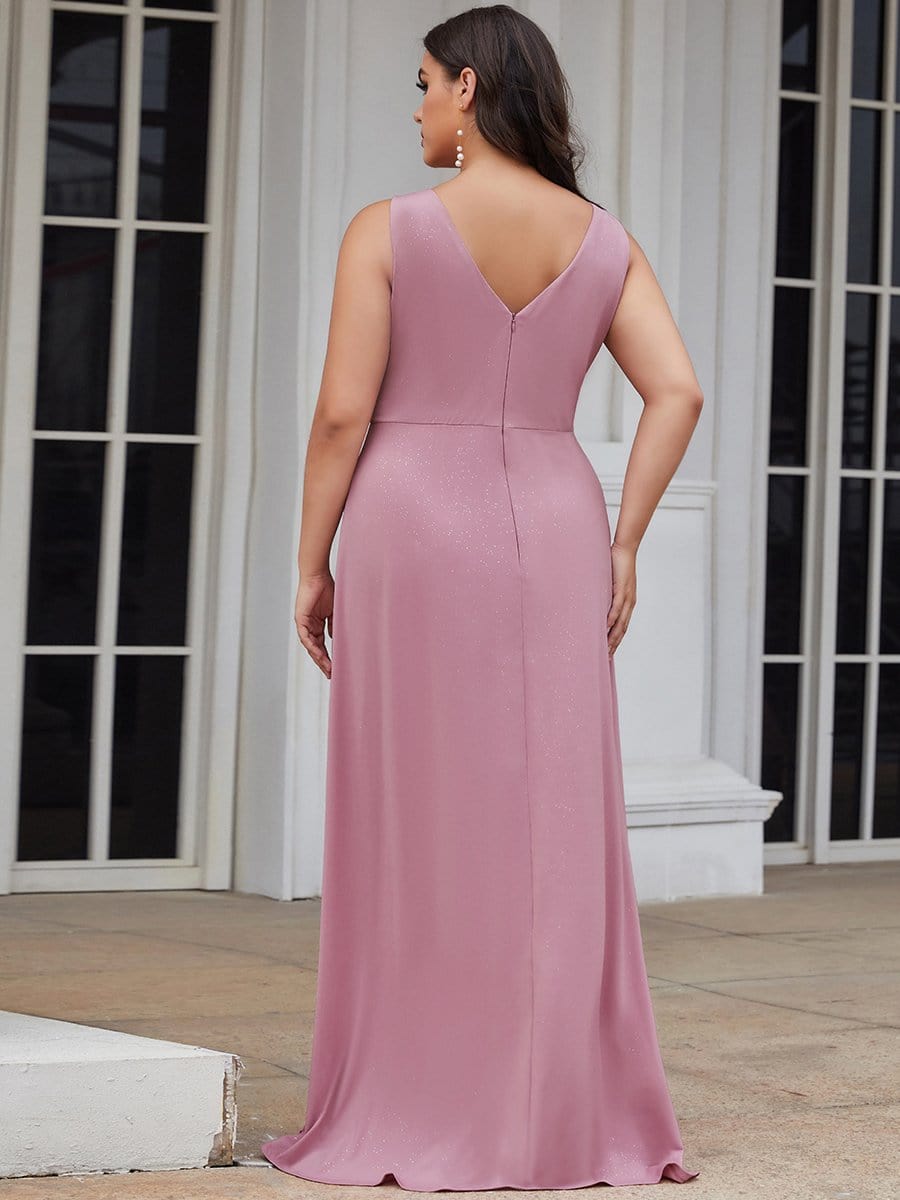 Custom Size Glittery Side Split Deep V-Neck Evening Dress #color_Purple Orchid 