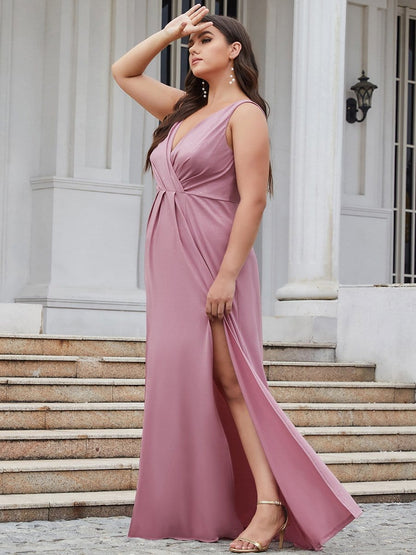 Custom Size Glittery Side Split Deep V-Neck Evening Dress #color_Purple Orchid 