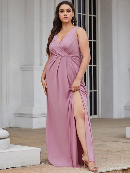 Custom Size Glittery Side Split Deep V-Neck Evening Dress #color_Purple Orchid 