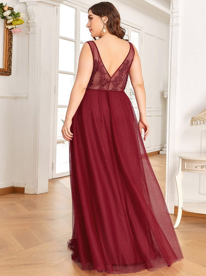 Maxi Long Elegant Ethereal Tulle Evening Dress #color_Burgundy 