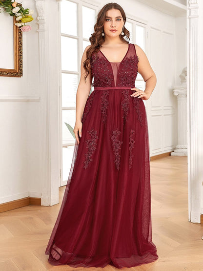 Custom Size Maxi Long Elegant Ethereal Tulle Evening Dress #color_Burgundy