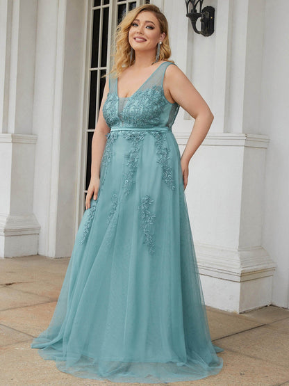 Custom Size Maxi Long Elegant Ethereal Tulle Evening Dress #color_Dusty Blue