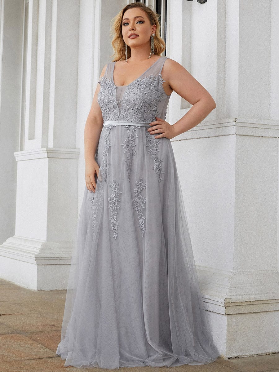 Maxi Long Elegant Ethereal Tulle Evening Dress #color_Grey 