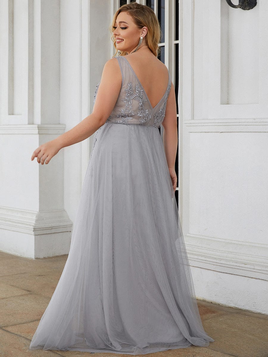 Custom Size Maxi Long Elegant Ethereal Tulle Evening Dress #color_Grey