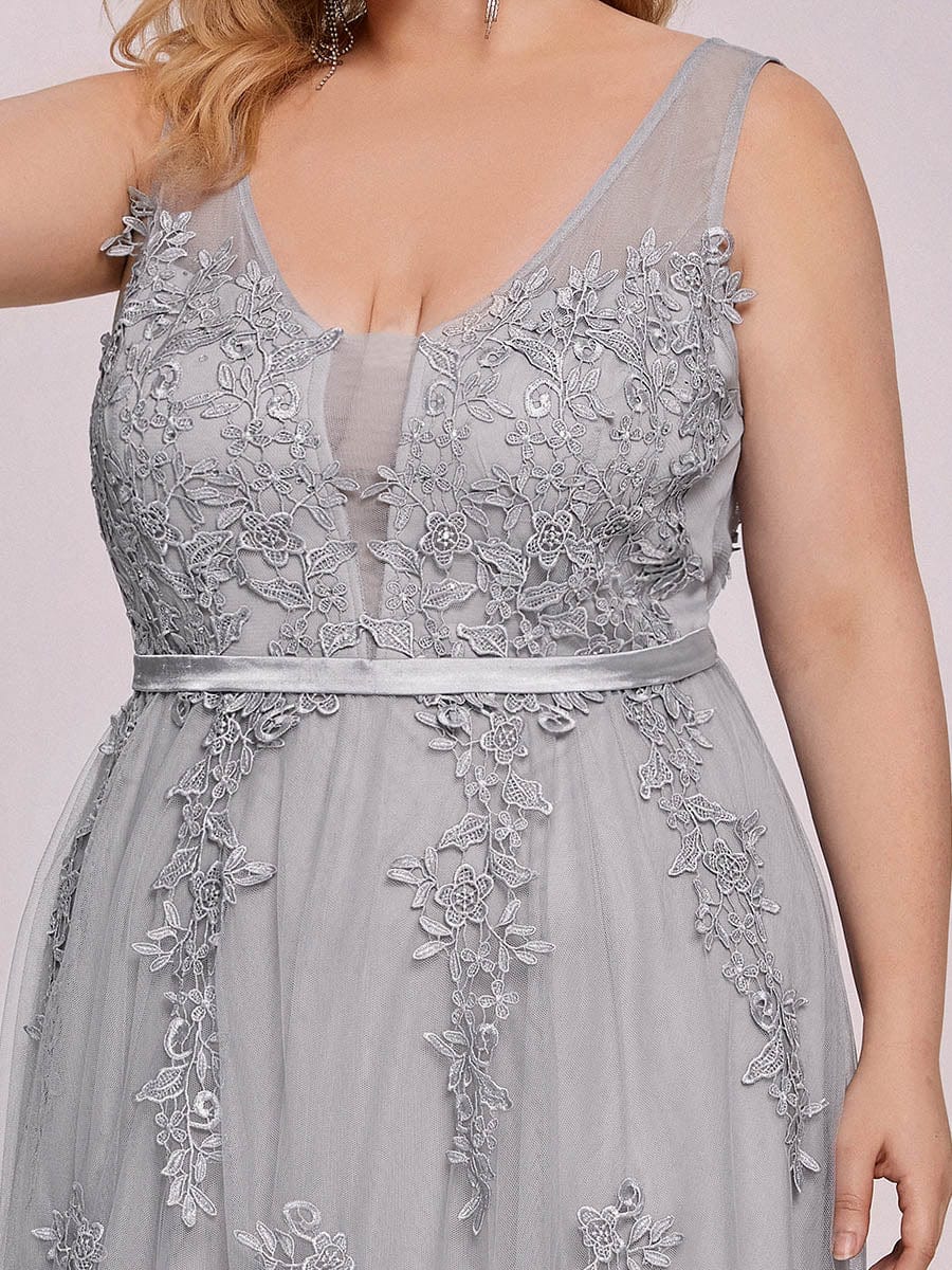 Maxi Long Elegant Ethereal Tulle Evening Dress #color_Grey 