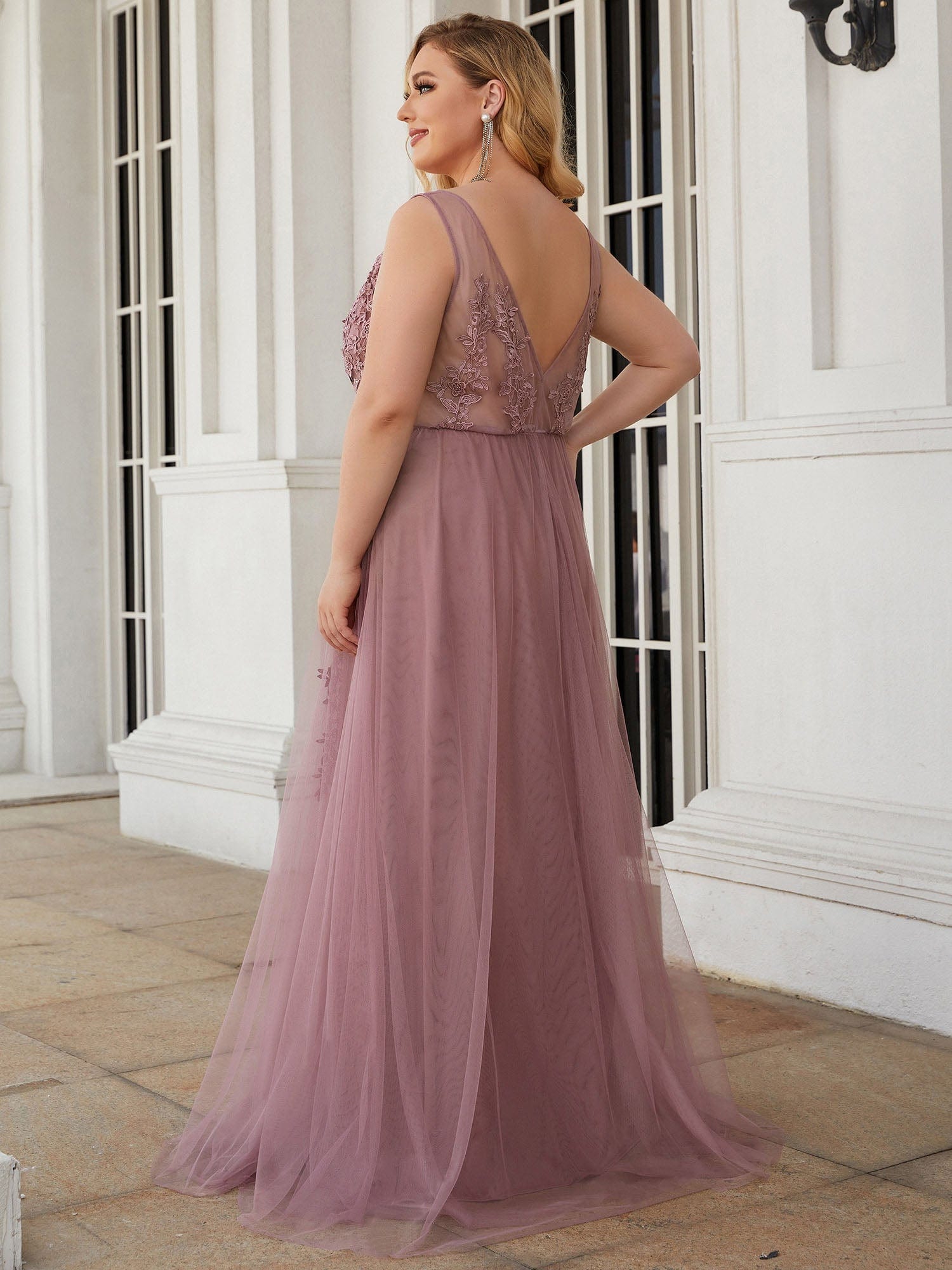 Custom Size Maxi Long Elegant Ethereal Tulle Evening Dress #color_Purple Orchid