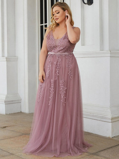 Plus Size Maxi Long Ethereal Tulle Formal Evening Dress #color_Purple Orchid 