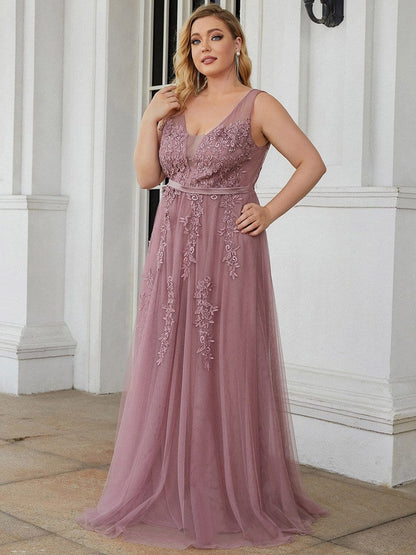 Plus Size Maxi Long Ethereal Tulle Formal Evening Dress #color_Purple Orchid 