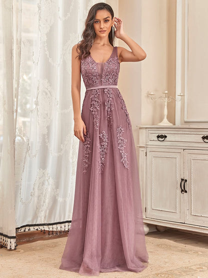 Maxi Long Elegant Ethereal Tulle Evening Dress #color_Purple Orchid 