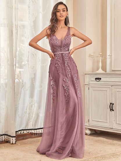 Maxi Long Elegant Ethereal Tulle Evening Dress #color_Purple Orchid 