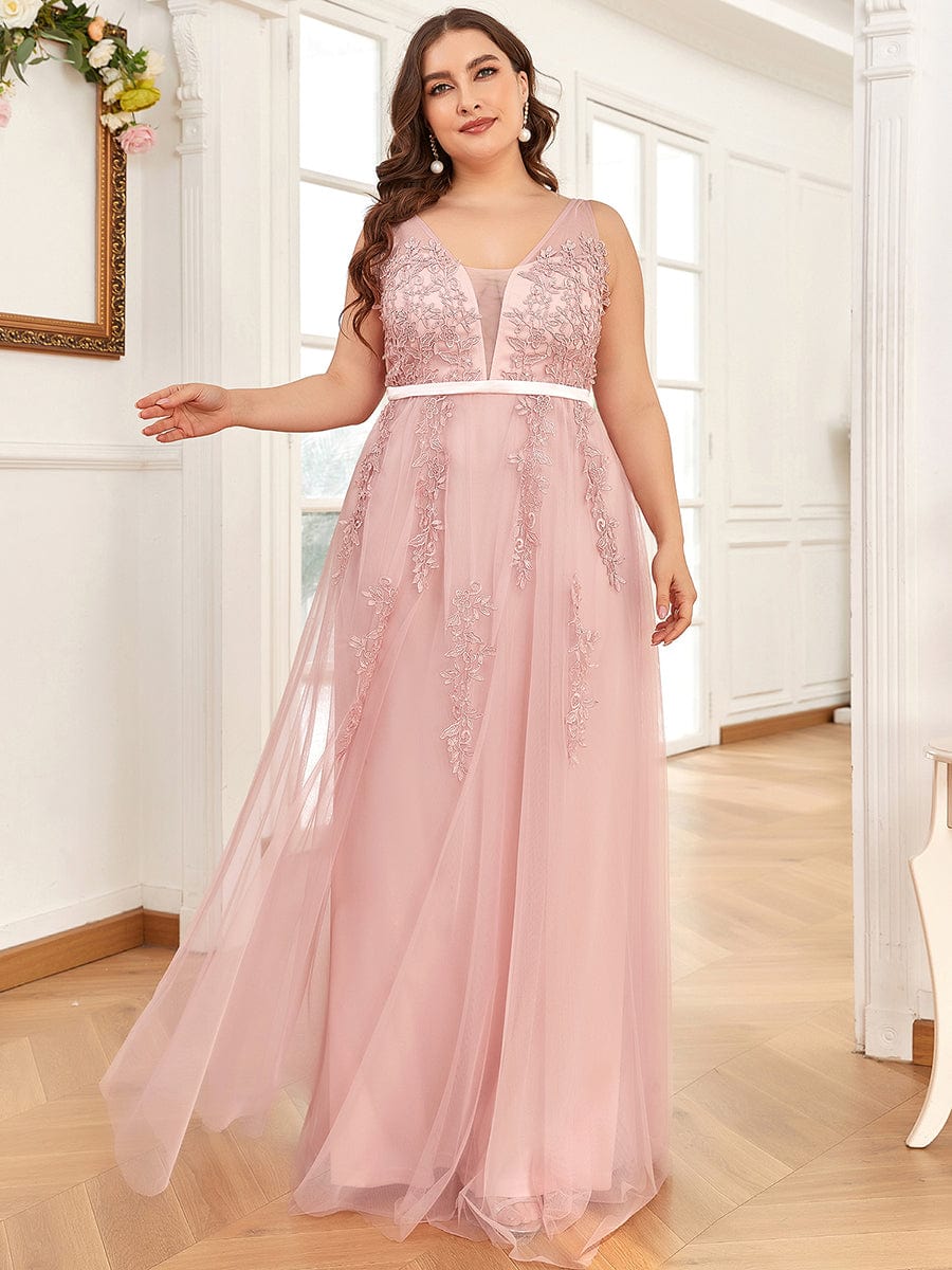 Custom Size Maxi Long Elegant Ethereal Tulle Evening Dress #color_Pink