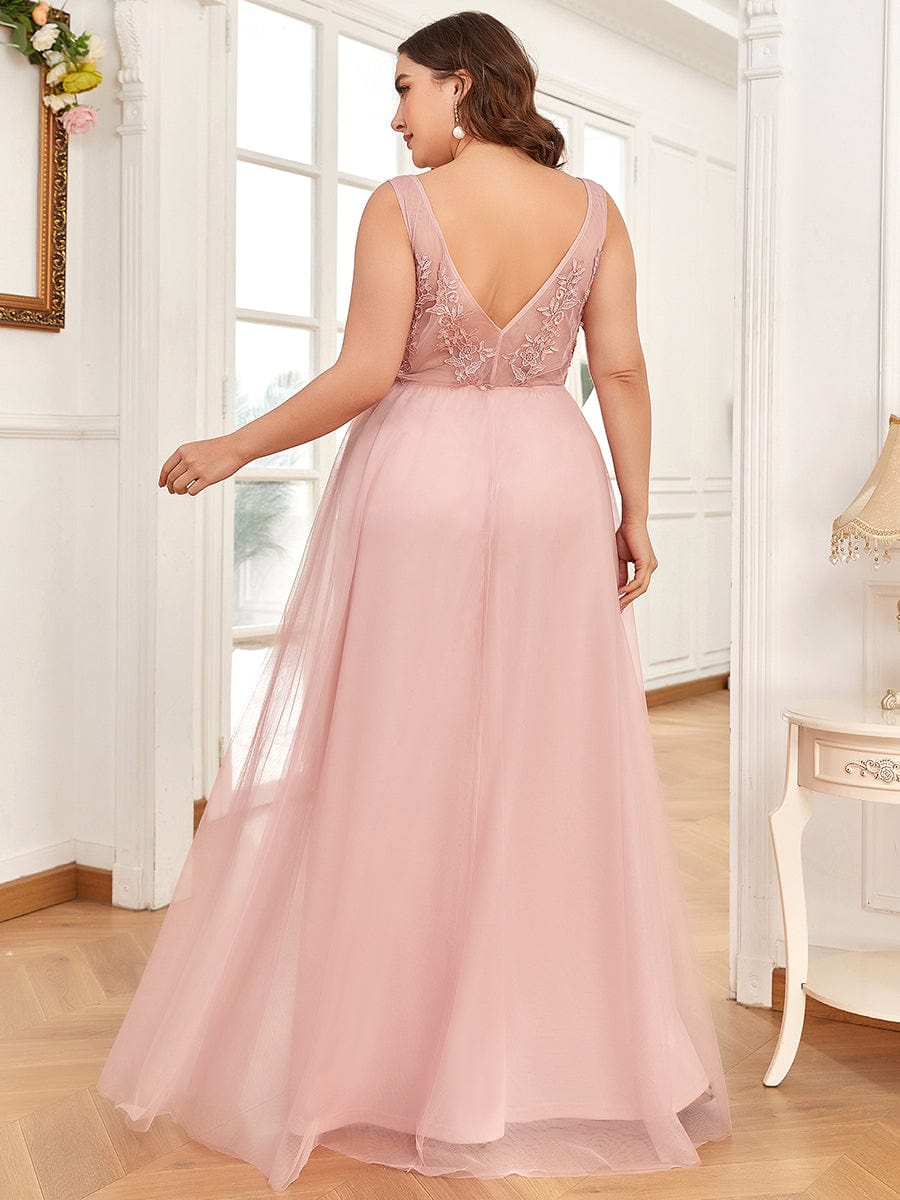 Maxi Long Elegant Ethereal Tulle Evening Dress #color_Pink 