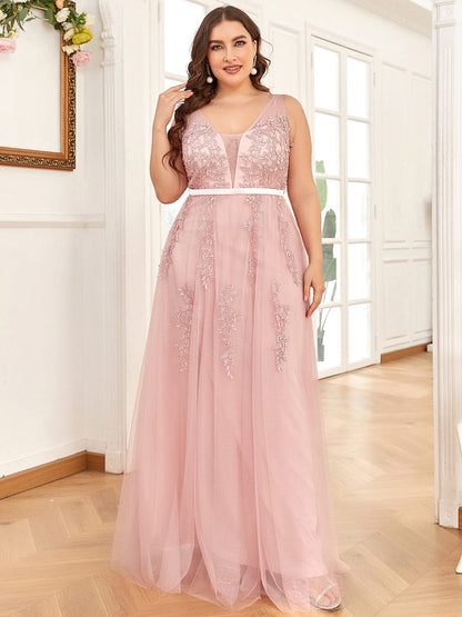 Custom Size Maxi Long Elegant Ethereal Tulle Evening Dress #color_Pink