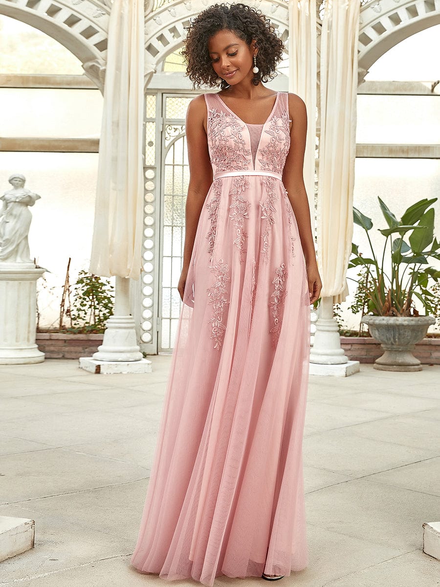 Maxi Long Elegant Ethereal Tulle Evening Dress #color_Pink 