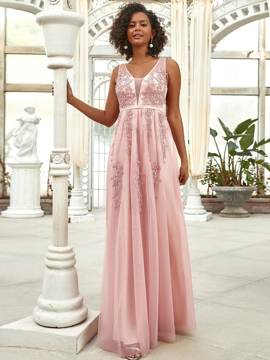 Maxi Long Elegant Ethereal Tulle Evening Dress #color_Pink 