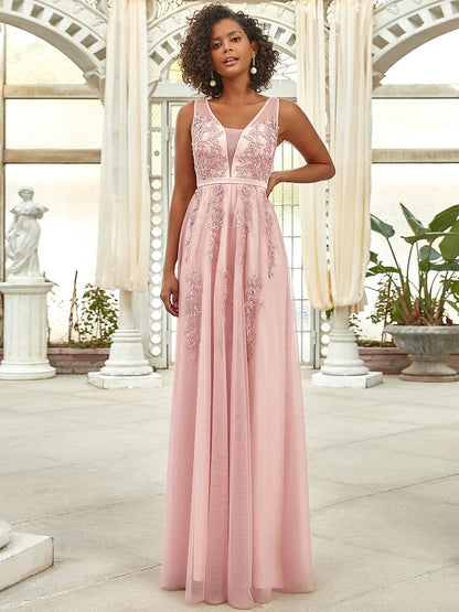 Maxi Long Elegant Ethereal Tulle Evening Dress #color_Pink 