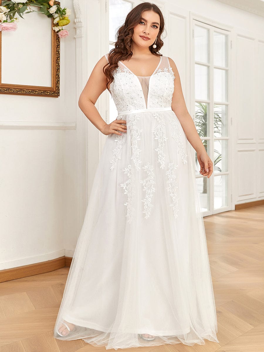 Plus Size Maxi Long Ethereal Tulle Formal Evening Dress #color_White 