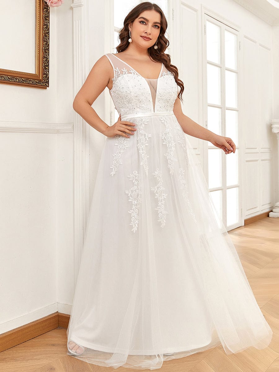 Plus Size Maxi Long Ethereal Tulle Formal Evening Dress #color_White 