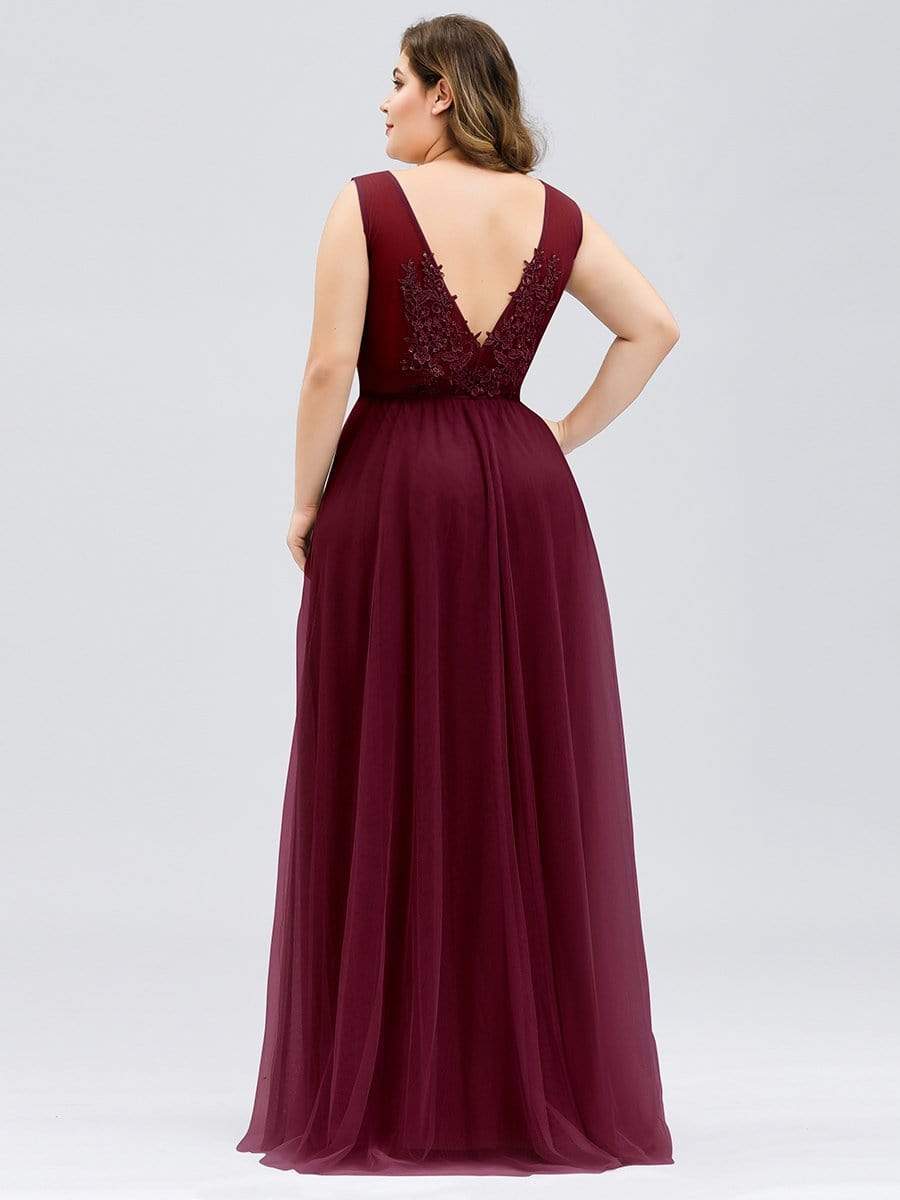 Maxi Long Elegant Ethereal Tulle Prom Dress #color_Burgundy 