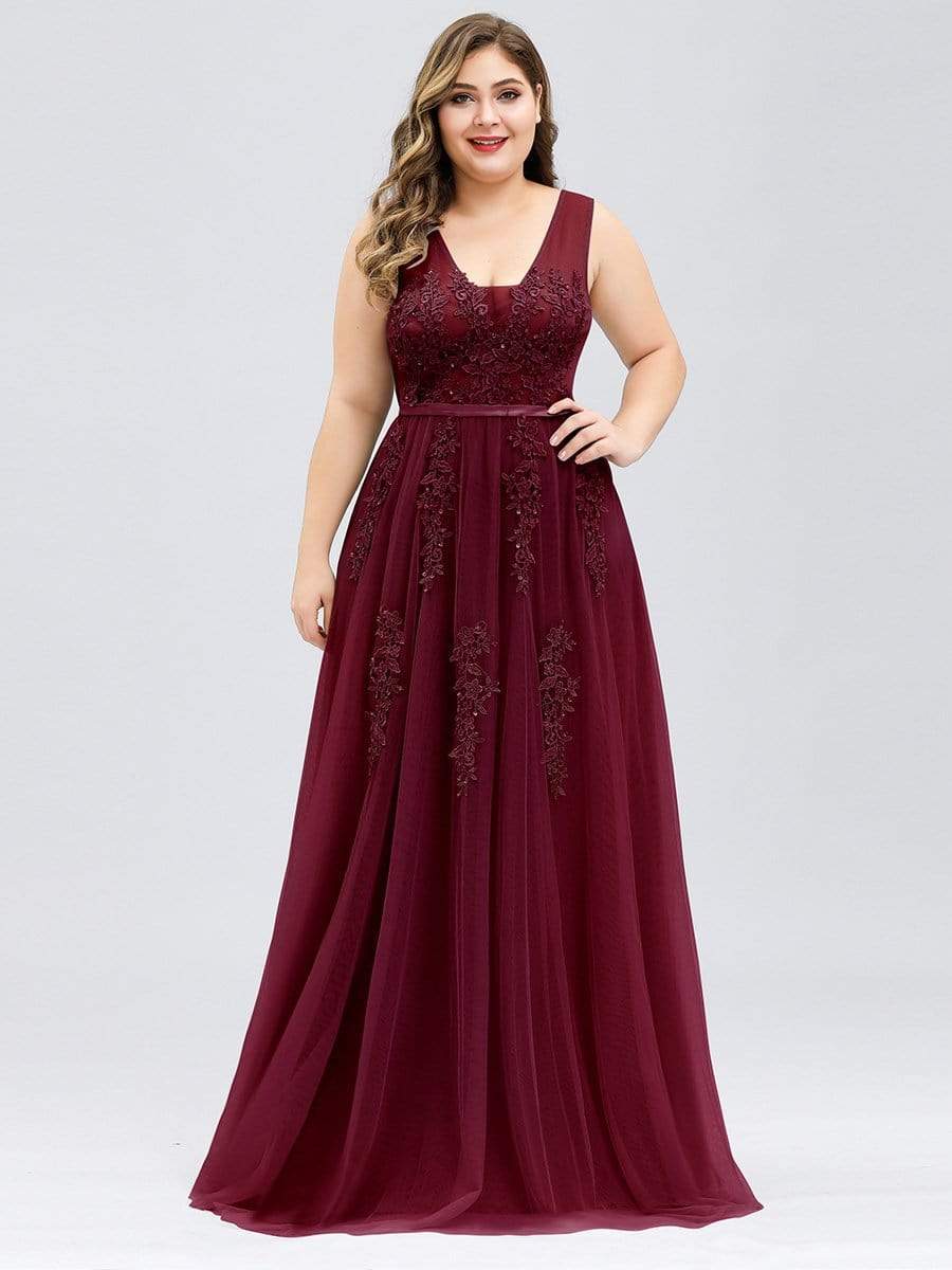 Maxi Long Elegant Ethereal Tulle Prom Dress #color_Burgundy 