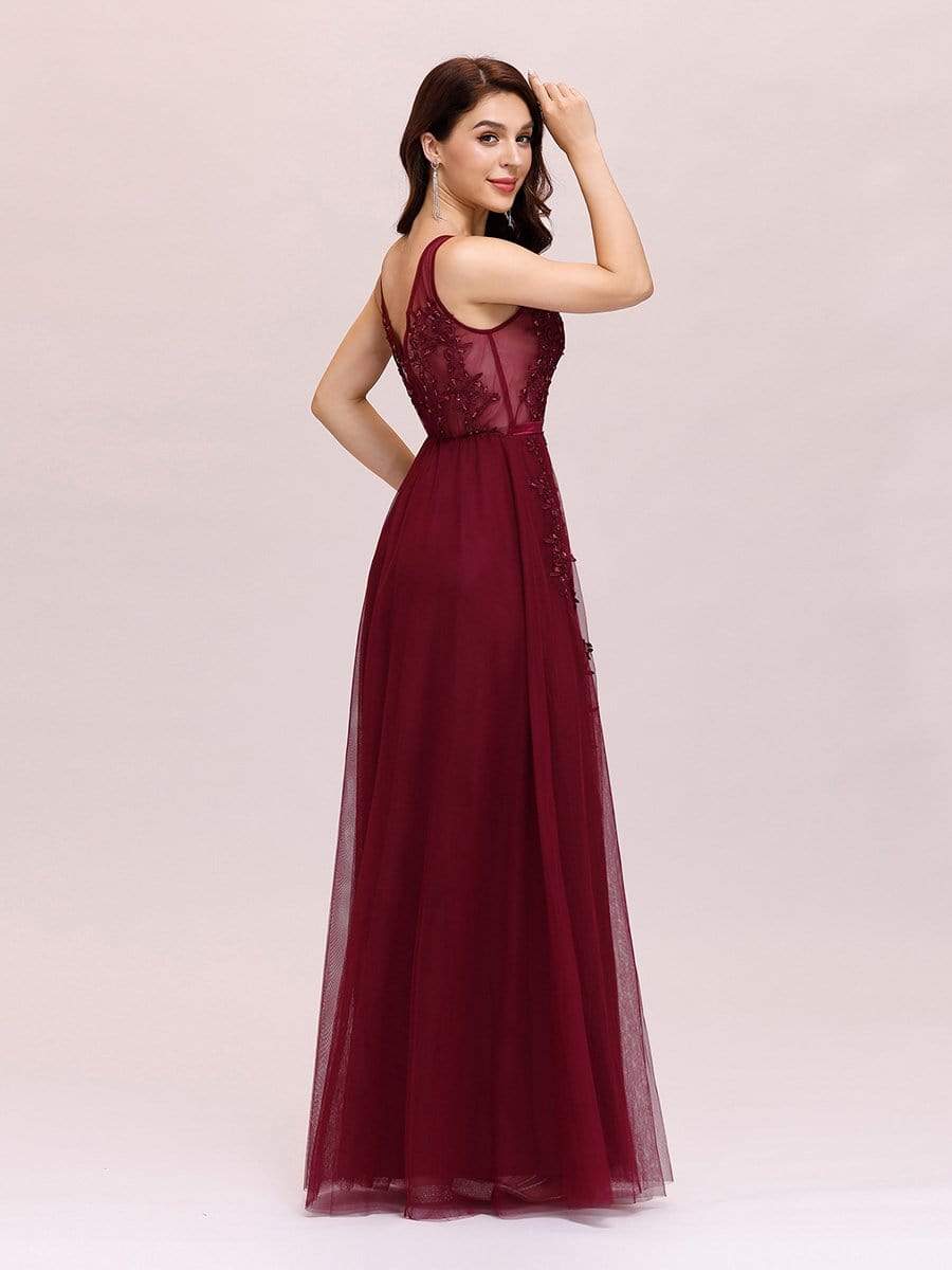 Maxi Long Elegant Ethereal Tulle Prom Dress #color_Burgundy 