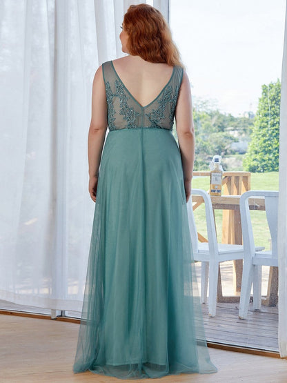 Maxi Long Elegant Ethereal Tulle Prom Dress #color_Dusty Blue 