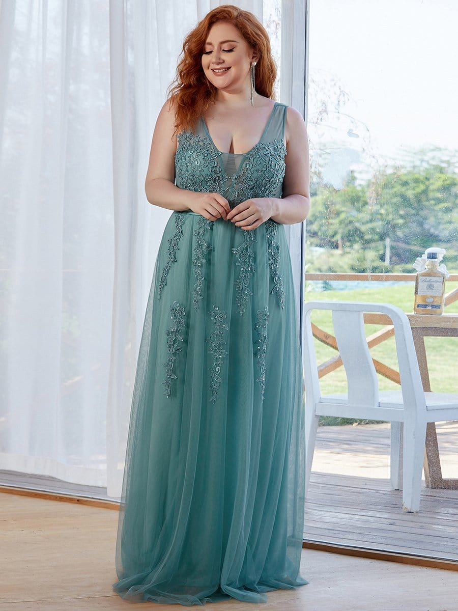 Maxi Long Elegant Ethereal Tulle Prom Dress #color_Dusty Blue 