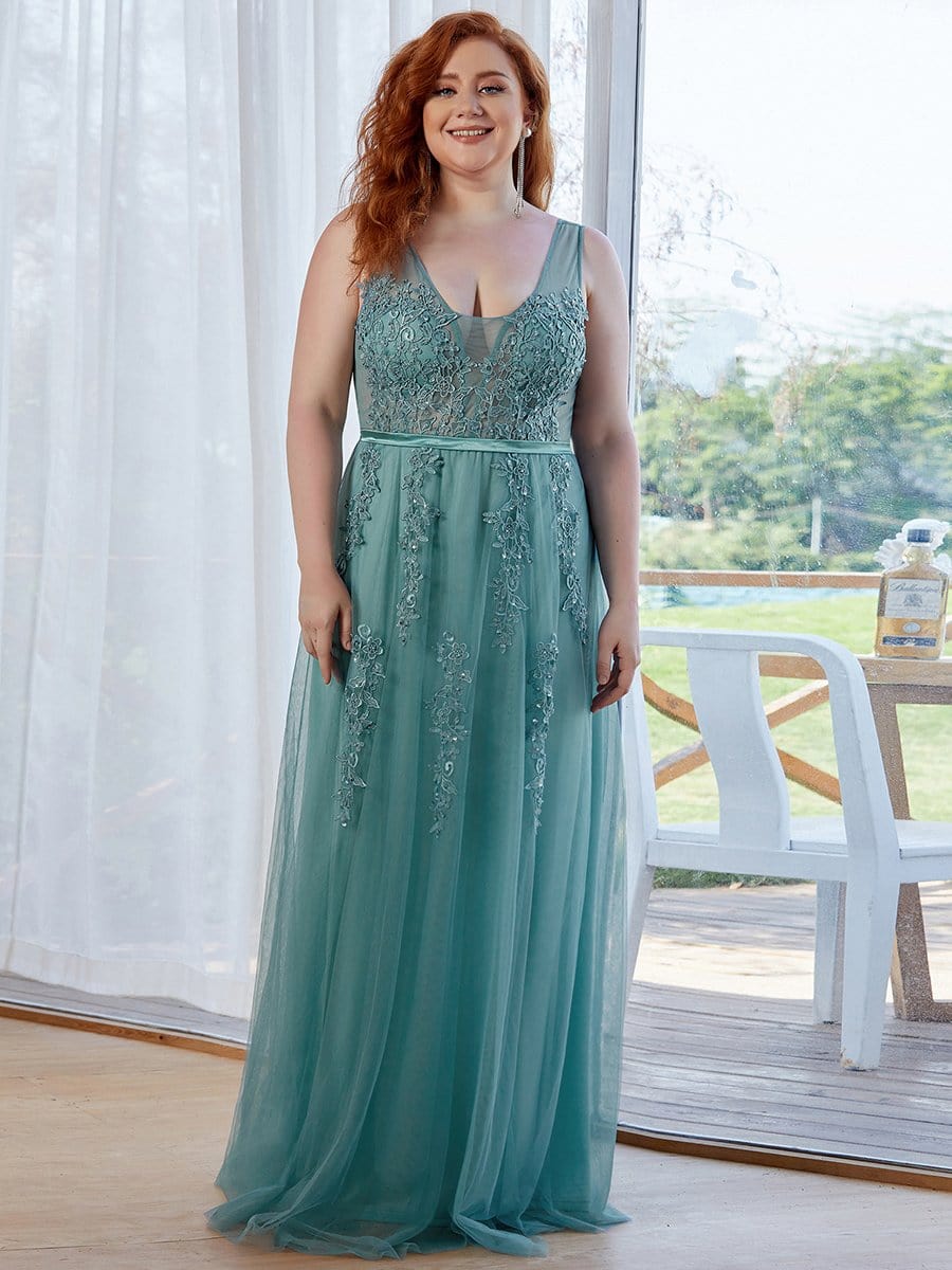 Maxi Long Elegant Ethereal Tulle Prom Dress #color_Dusty Blue 