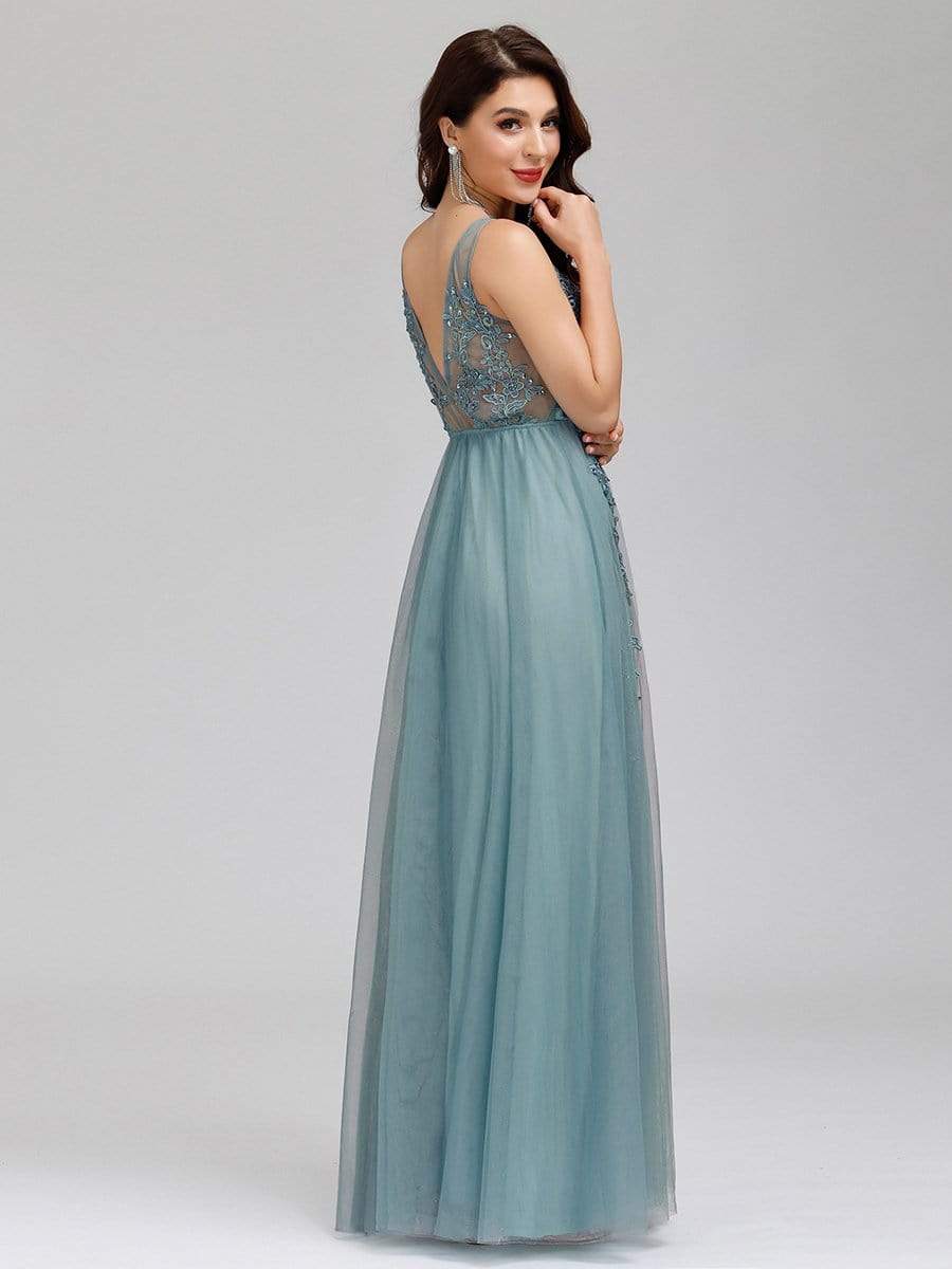 Maxi Long Elegant Ethereal Tulle Prom Dress #color_Dusty Blue 