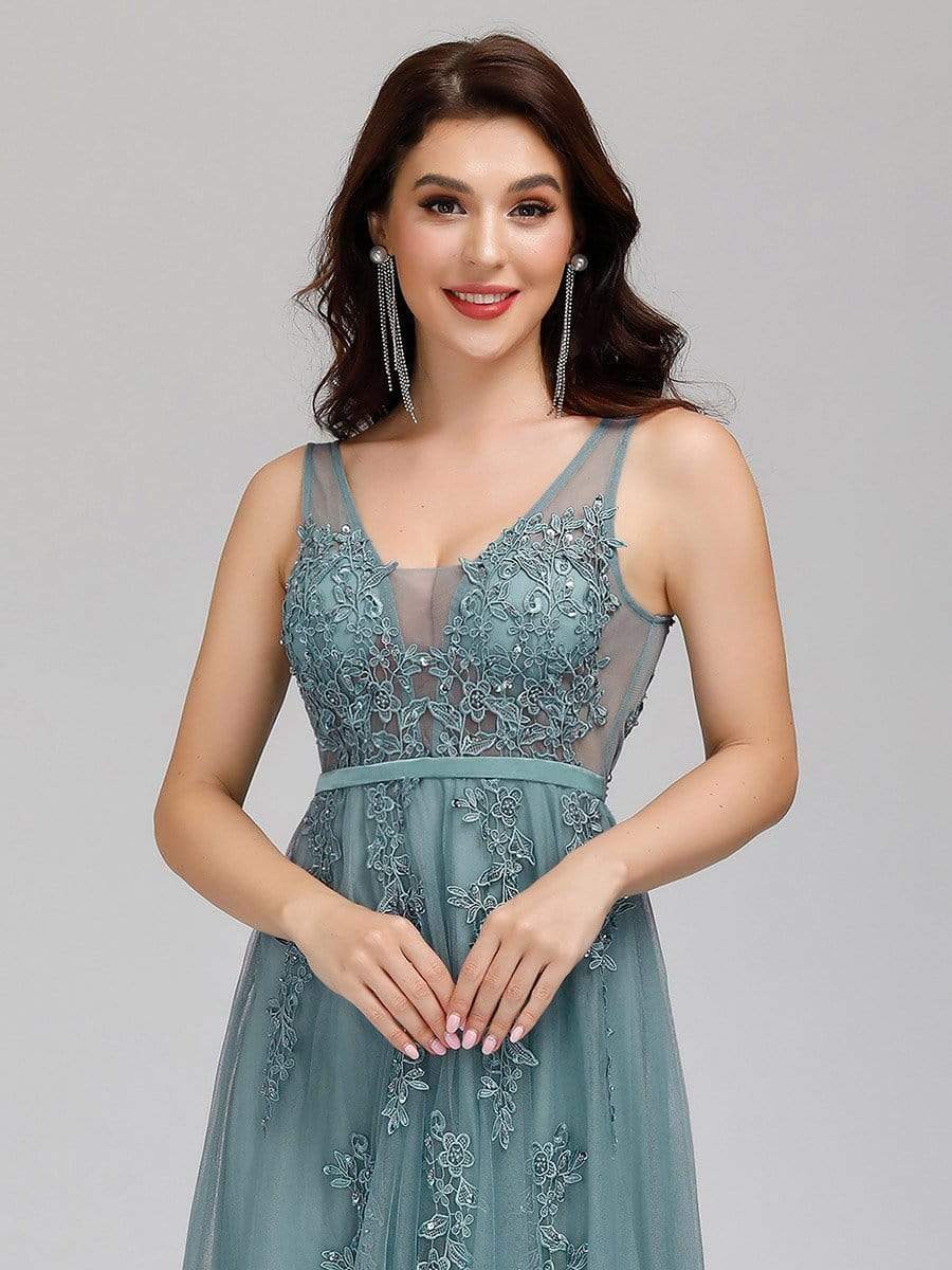 Maxi Long Elegant Ethereal Tulle Prom Dress #color_Dusty Blue 