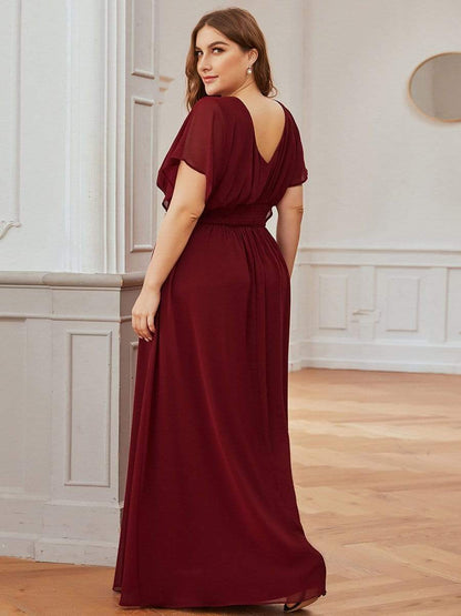 Women's A-Line Empire Waist Maxi Chiffon Evening Dress #color_Burgundy 