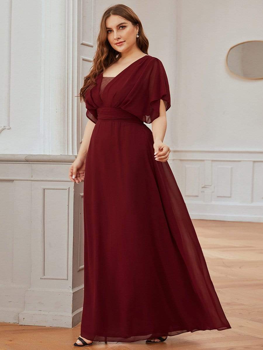 Custom Size Empire Waist Chiffon Formal Maxi Evening Dress #color_Burgundy 