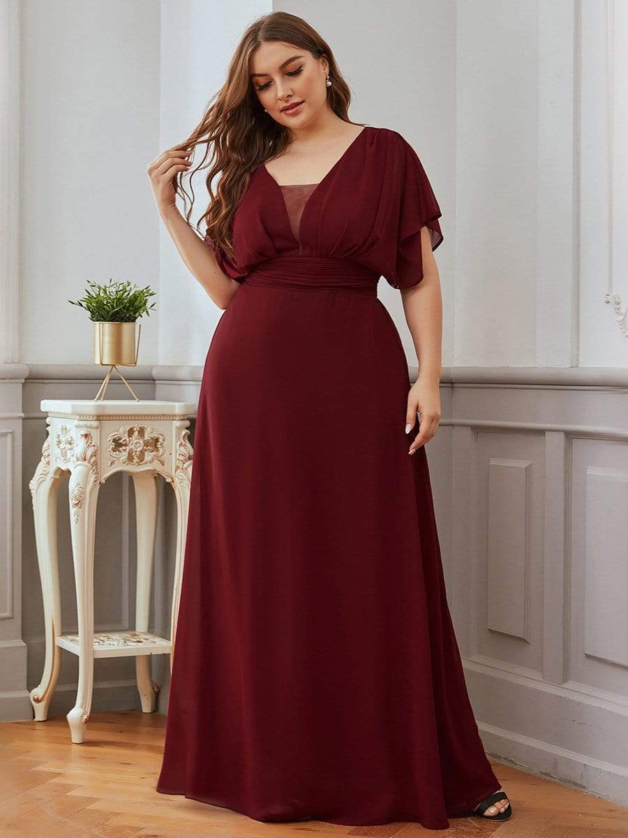 Custom Size Empire Waist Chiffon Formal Maxi Evening Dress #color_Burgundy 