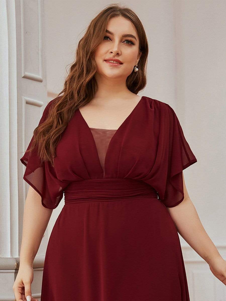 Custom Size Empire Waist Chiffon Formal Maxi Evening Dress #color_Burgundy 