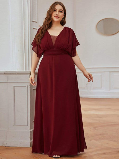 Custom Size Empire Waist Chiffon Formal Maxi Evening Dress #color_Burgundy 