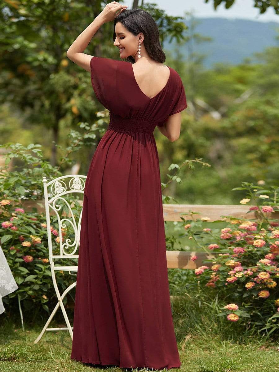 Women's A-Line Empire Waist Maxi Chiffon Evening Dress #color_Burgundy 