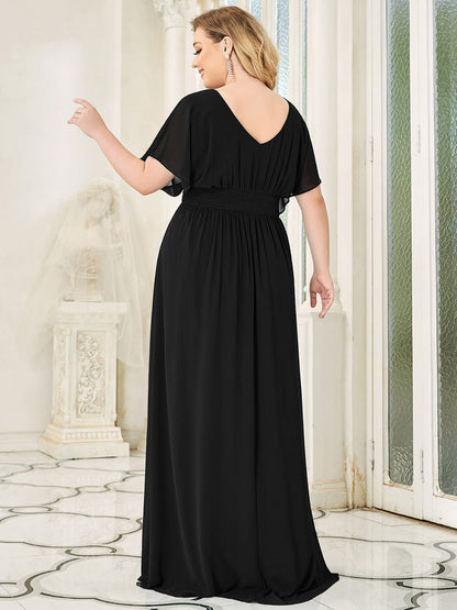 Women's A-Line Empire Waist Maxi Chiffon Evening Dress #color_Black