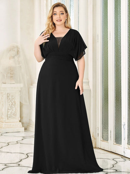 Custom Size Empire Waist Chiffon Formal Maxi Evening Dress #color_Black 