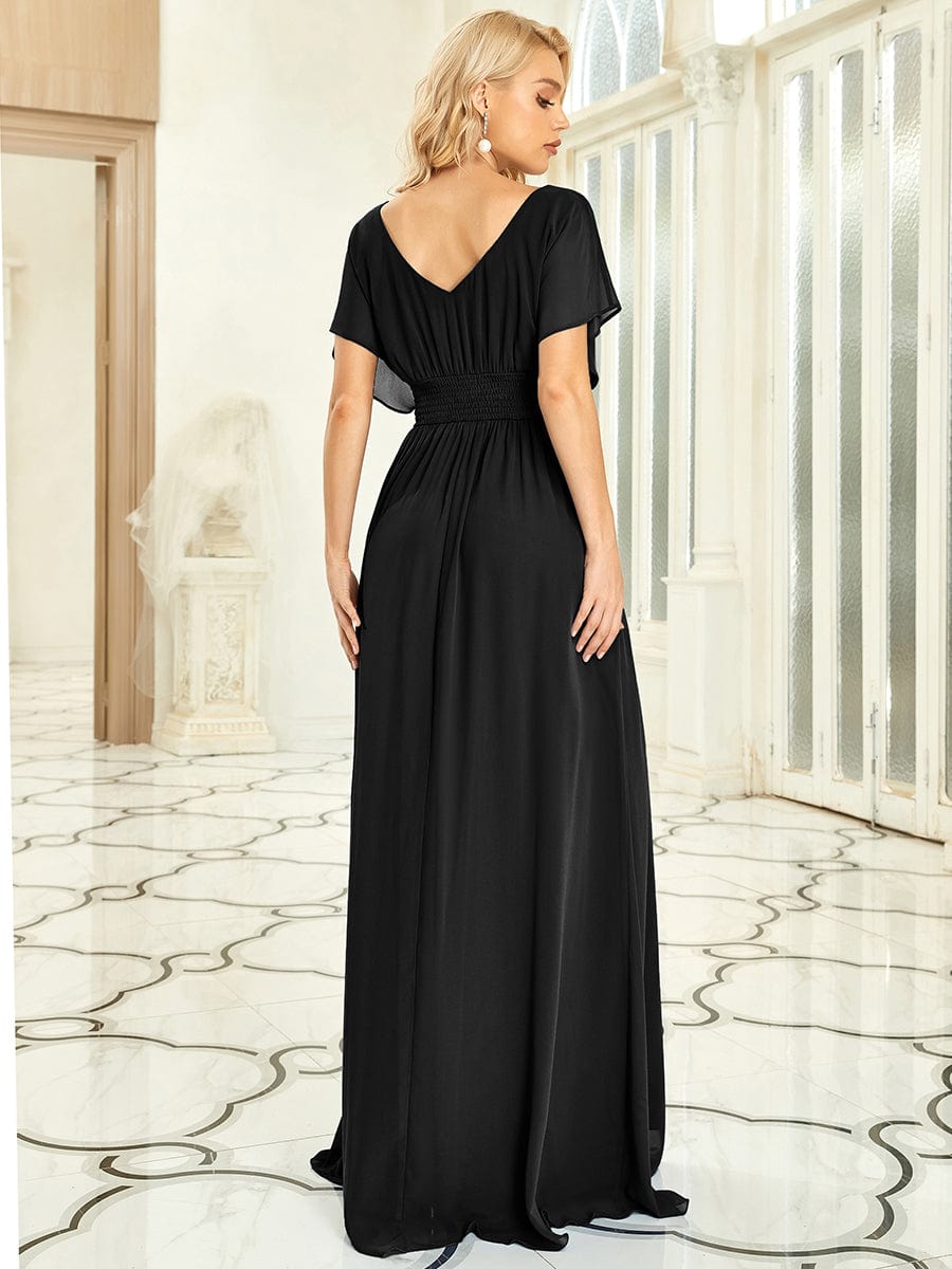 Women's A-Line Empire Waist Maxi Chiffon Evening Dress #color_Black