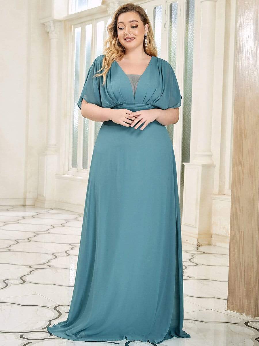 Custom Size Empire Waist Chiffon Formal Maxi Evening Dress #color_Dusty Blue 