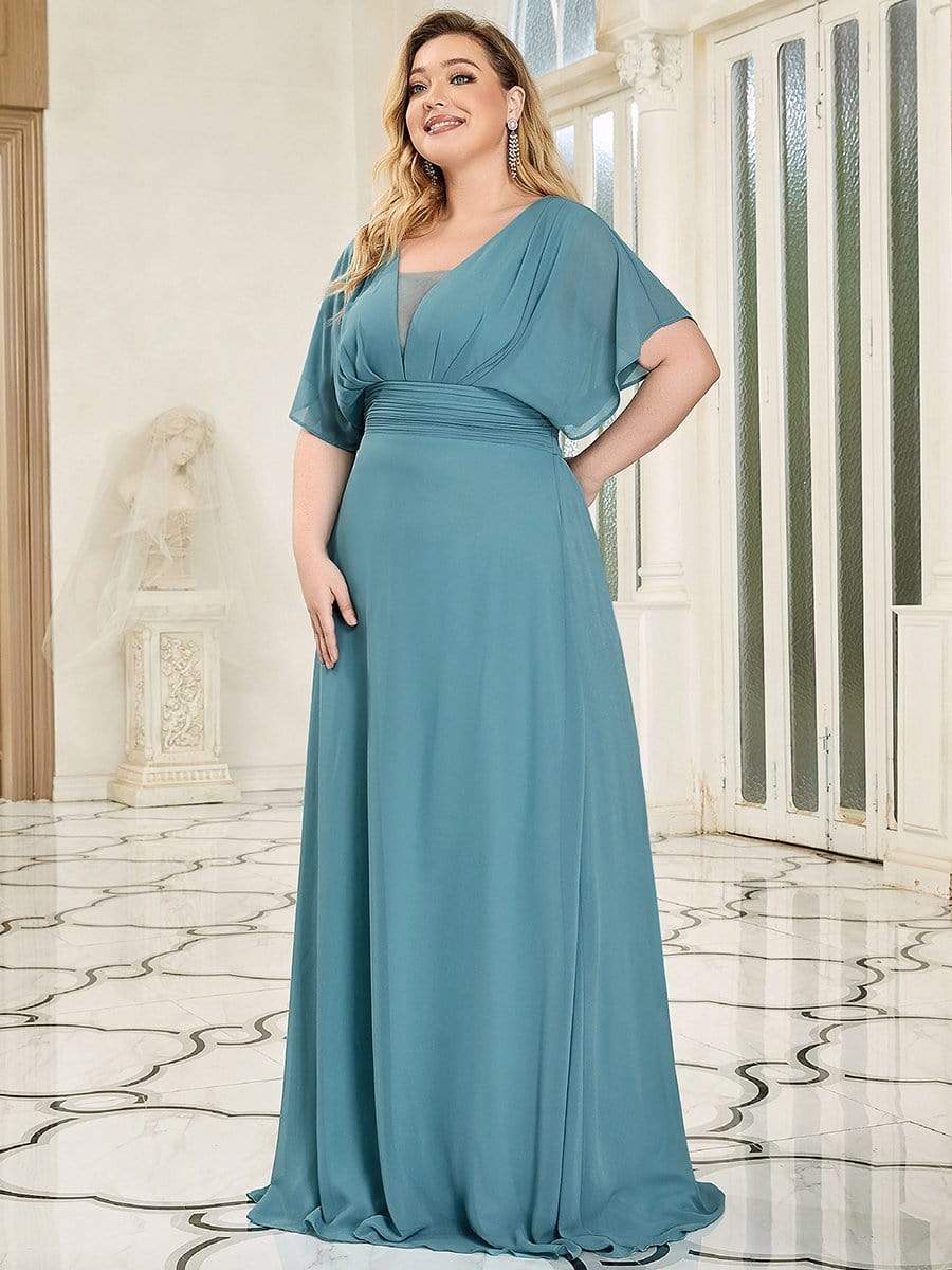 Custom Size Empire Waist Chiffon Formal Maxi Evening Dress #color_Dusty Blue 