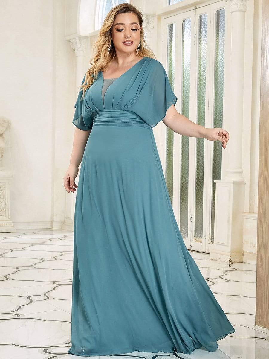 Custom Size Empire Waist Chiffon Formal Maxi Evening Dress #color_Dusty Blue 