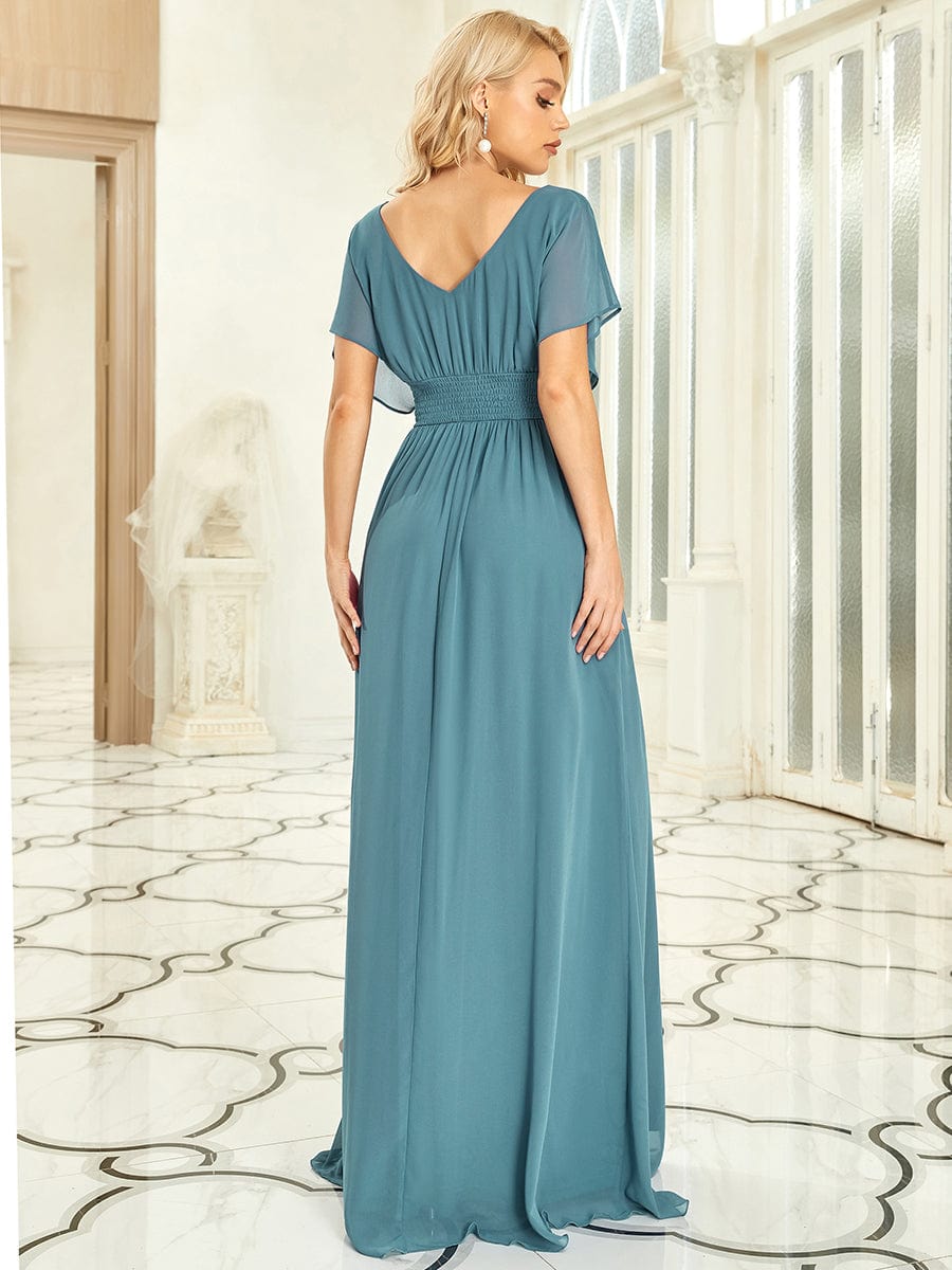 Women's A-Line Empire Waist Floor-Length Chiffon Evening Dress #color_Dusty Blue