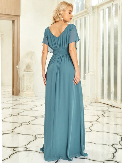 Women's A-Line Empire Waist Floor-Length Chiffon Evening Dress #color_Dusty Blue