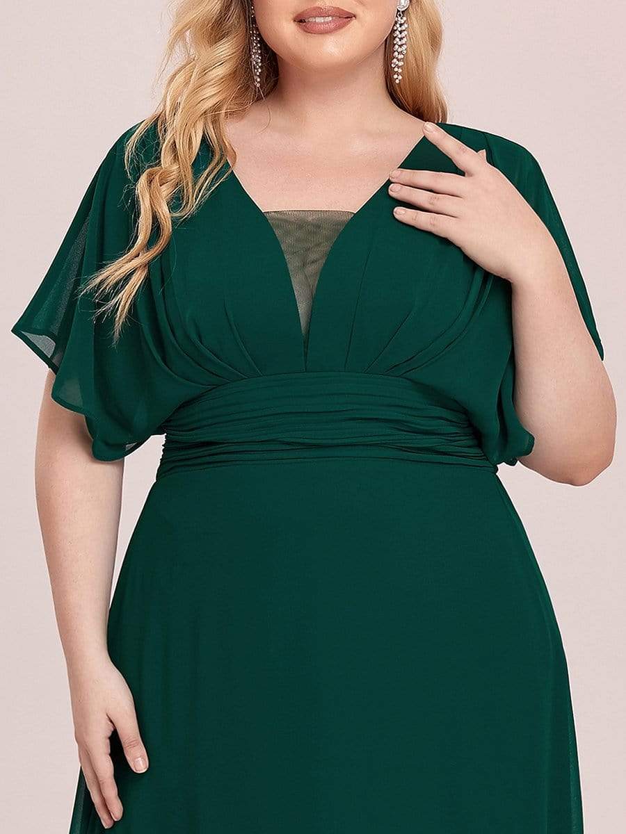 Women's A-Line Empire Waist Maxi Chiffon Evening Dress #color_Dark Green 