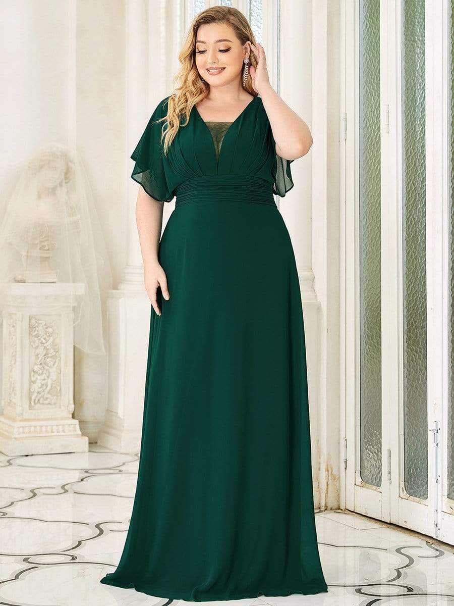 Women's A-Line Empire Waist Maxi Chiffon Evening Dress #color_Dark Green 