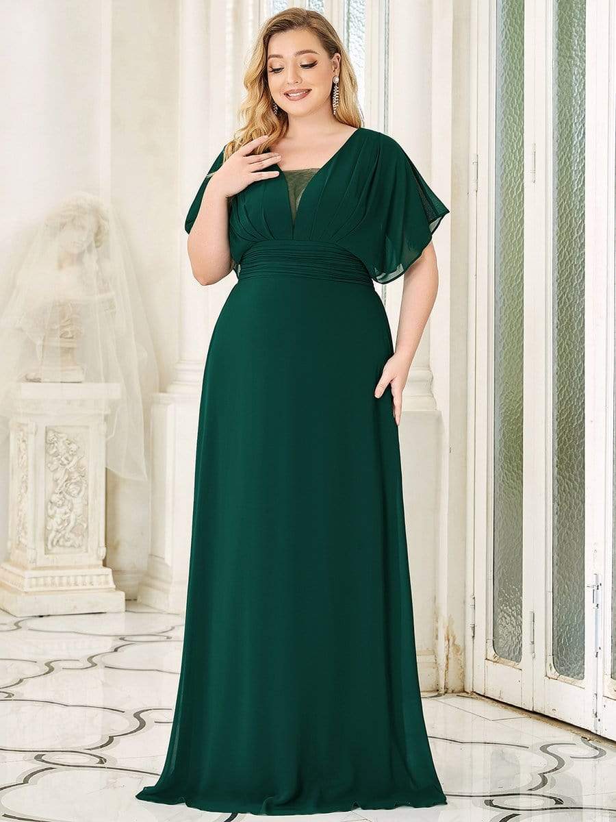 Custom Size Empire Waist Chiffon Formal Maxi Evening Dress #color_Dark Green 