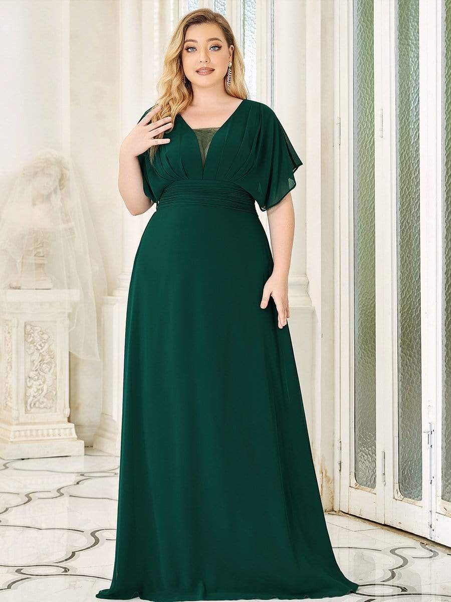 Custom Size Empire Waist Chiffon Formal Maxi Evening Dress #color_Dark Green 